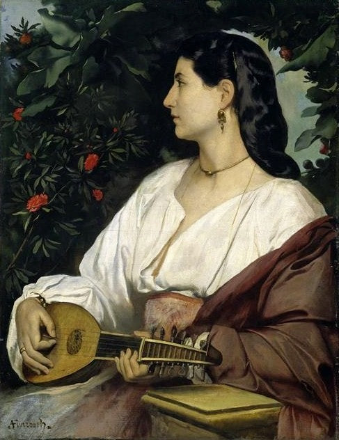 Anna Risi with mandolin, vintage artwork by Anselm Feuerbach, 12x8" (A4) Poster