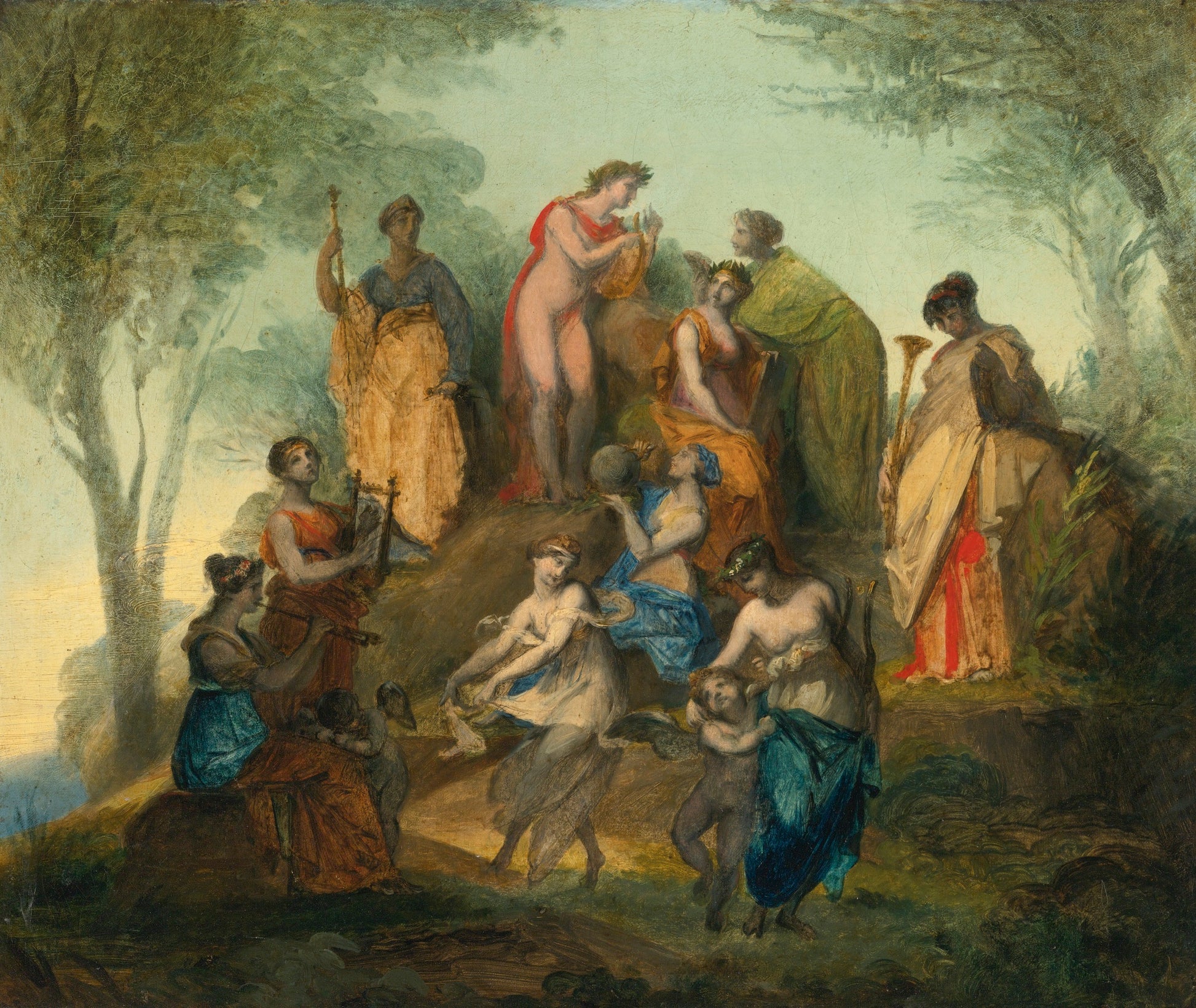 Apollo and the Nine Muses on Mount Parnassus, vintage artwork by Pierre-Paul Prud'hon, 12x8" (A4) Poster