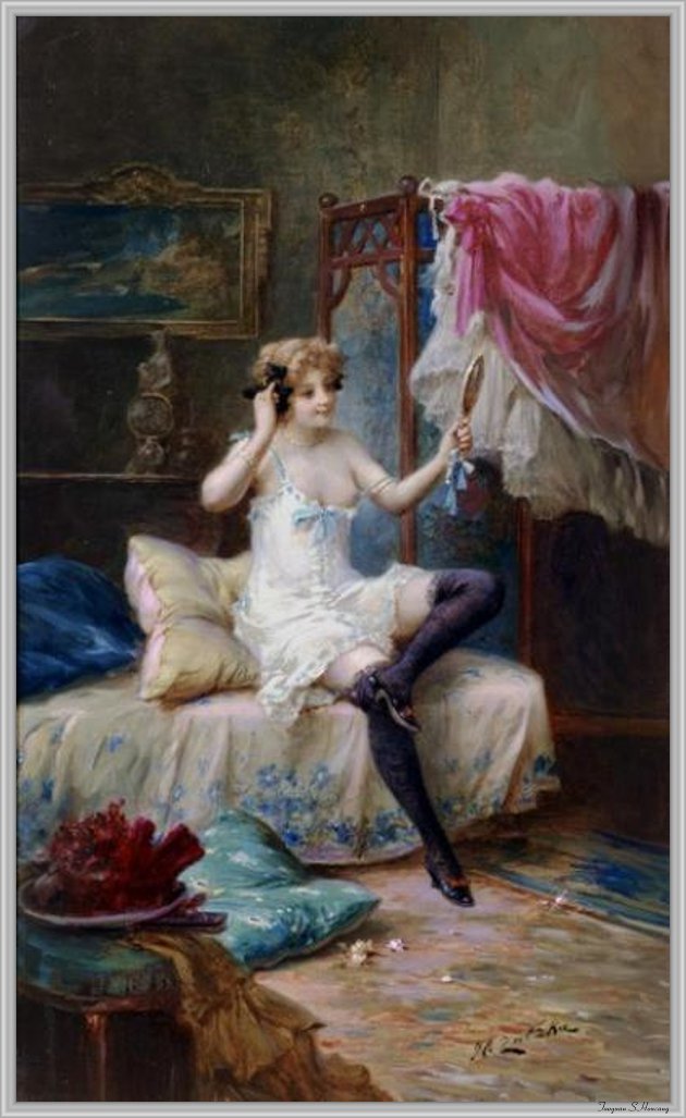 Maiden in Her Boudoir by Hans Zatzka,A3(16x12")Poster