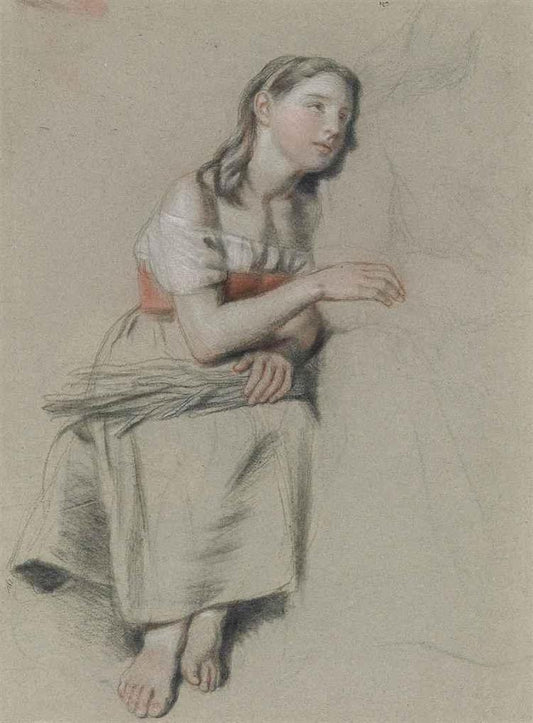 Study of a Seated Girl with Faggots, vintage artwork by Charles Landseer, A3 (16x12") Poster Print