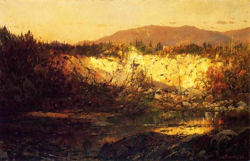 Shadows Rising and Sun Setting, New Hampshire, vintage artwork by William Louis Sonntag, Sr, 12x8" (A4) Poster
