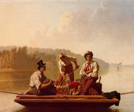Boatmen on the Missouri, vintage artwork by George Caleb Bingham, A3 (16x12") Poster Print