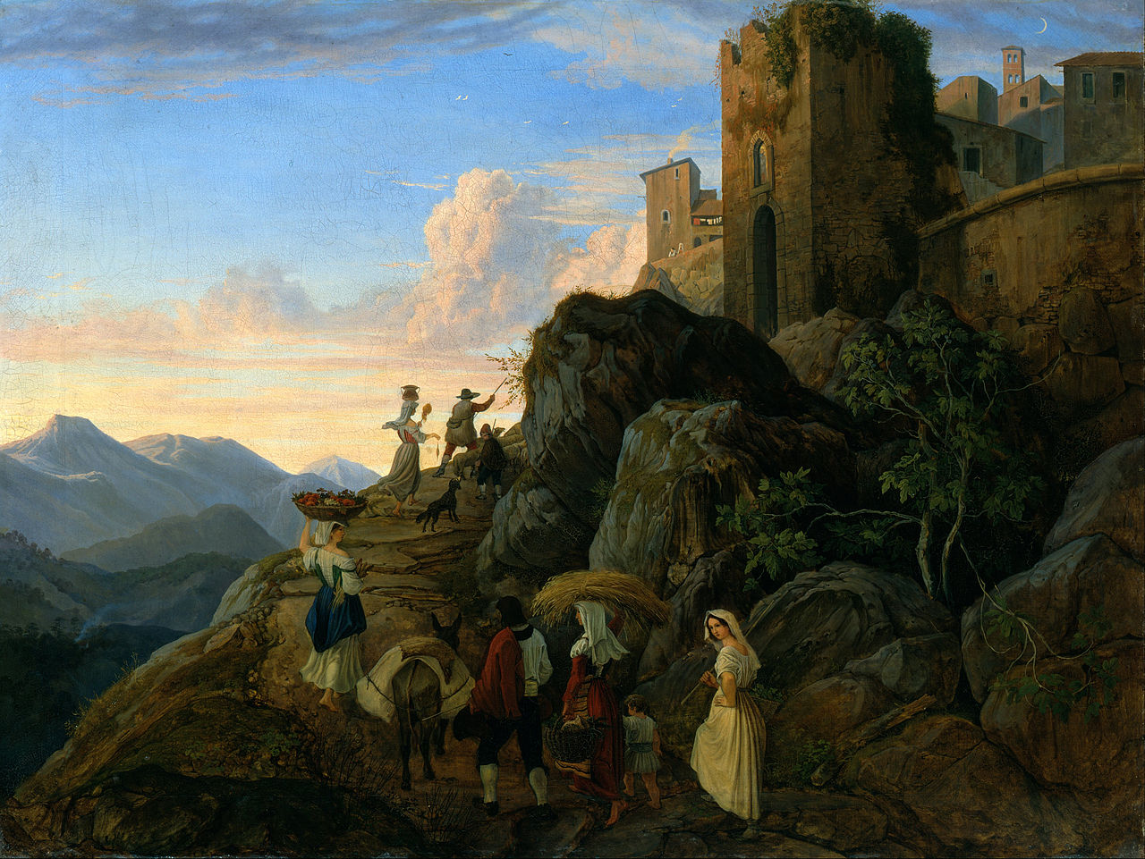 Civitella (Evening), vintage artwork by Ludwig Richter, A3 (16x12") Poster Print