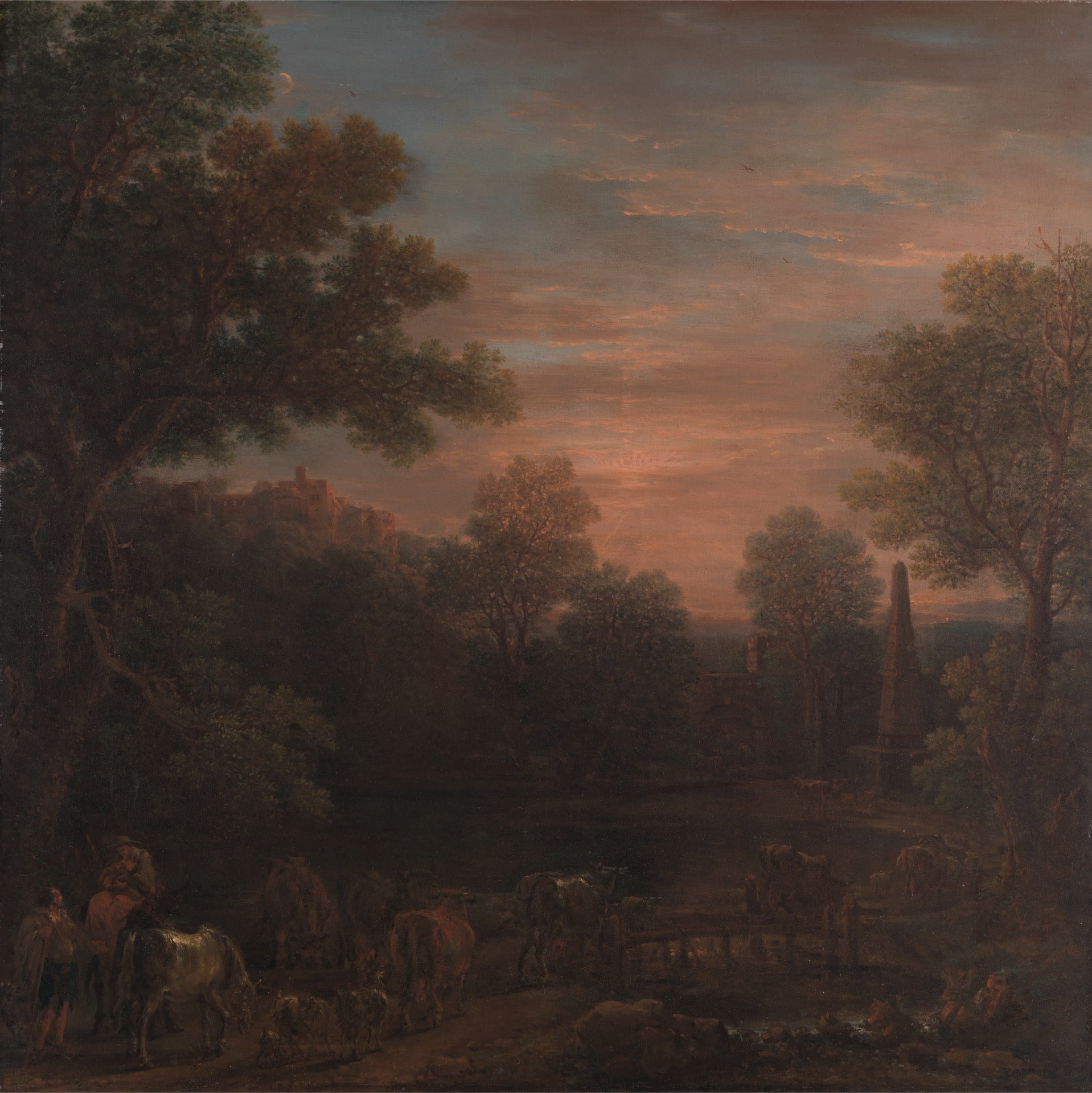 Classical Landscape: Evening, vintage artwork by John Wootton, 12x8" (A4) Poster