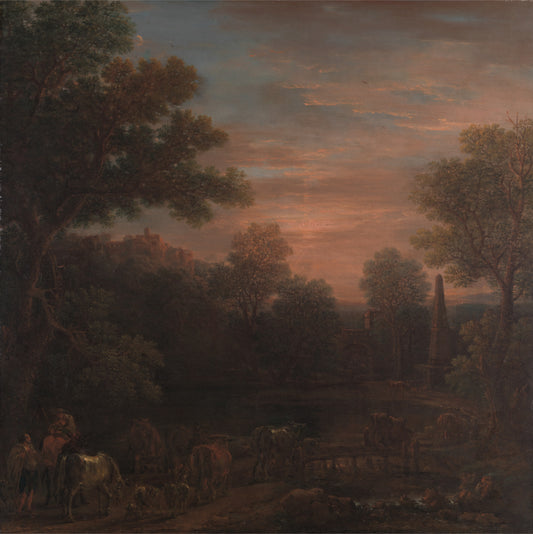 Classical Landscape: Evening, vintage artwork by John Wootton, 12x8" (A4) Poster
