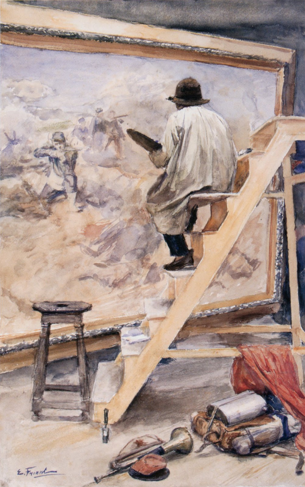 Jeanniot peignant la Ligne de feu by emile Friant,A3(16x12")Poster