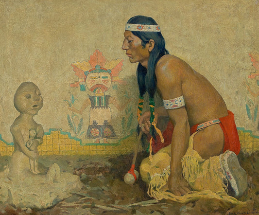 Prayer to the Rain God, vintage artwork by Eanger Irving Couse, 12x8" (A4) Poster