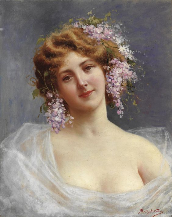 Girl with Lilacs, vintage artwork by Francois-Edouard Zier, 12x8" (A4) Poster