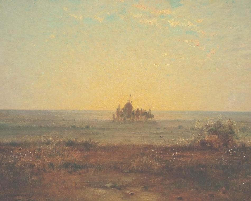 Arab Caravan in the Evening Light, vintage artwork by Gustave Achille Guillaumet, 12x8" (A4) Poster