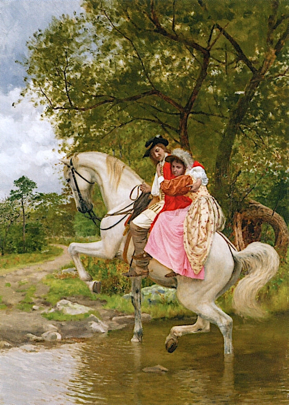 Man and Woman on Horseback, vintage artwork by Charles Xavier Harris, 12x8" (A4) Poster