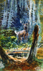 Deer in the Dell, vintage artwork by Charles Marion Russell, 12x8" (A4) Poster