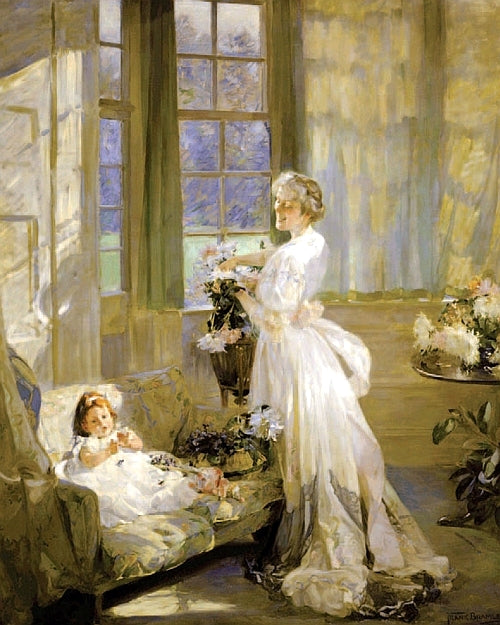 Helen Chalmers And Her Mother, vintage artwork by Frank Bramley, R.A., 12x8" (A4) Poster