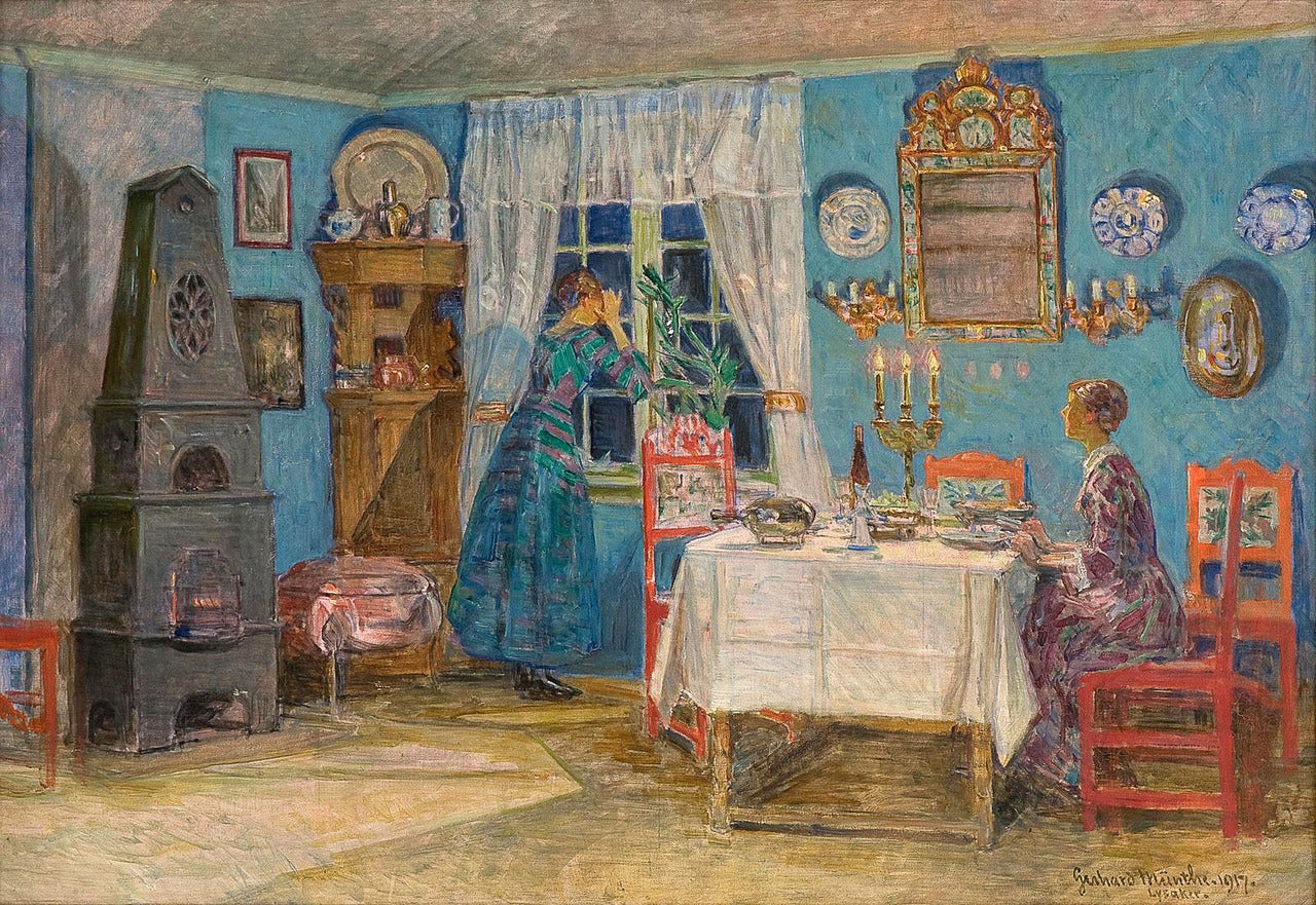 Isn't he coming soon?, vintage artwork by Gerhard Munthe, 12x8" (A4) Poster