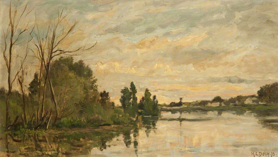 The River at Dusk, vintage artwork by Hippolyte-Camille Delpy, 12x8" (A4) Poster