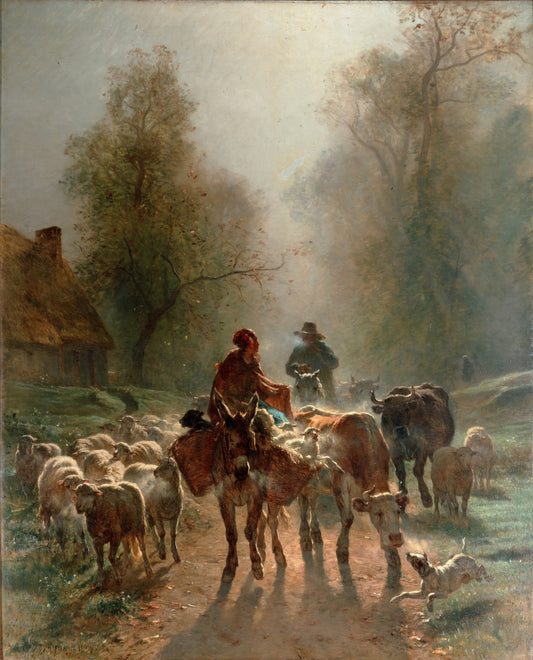 On the Way to the Market, vintage artwork by Constant Troyon, A3 (16x12") Poster Print