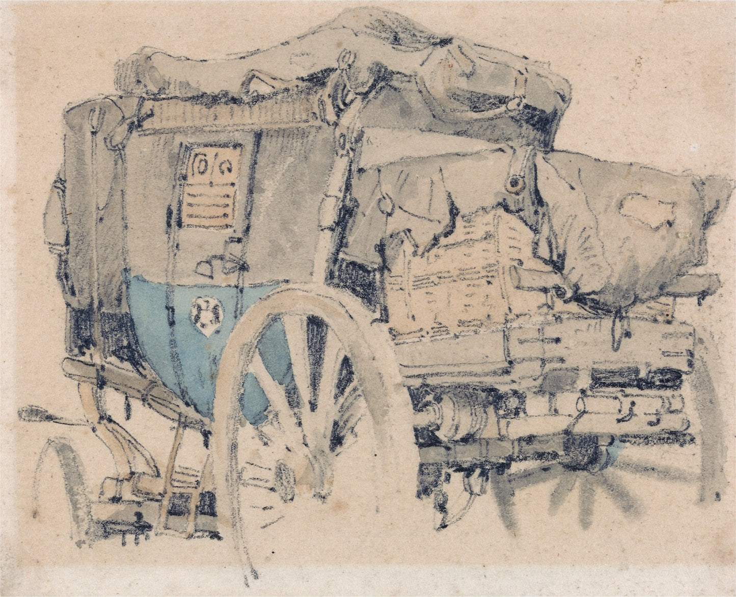 A Diligence, Facing Left, vintage artwork by Samuel Prout, 12x8" (A4) Poster