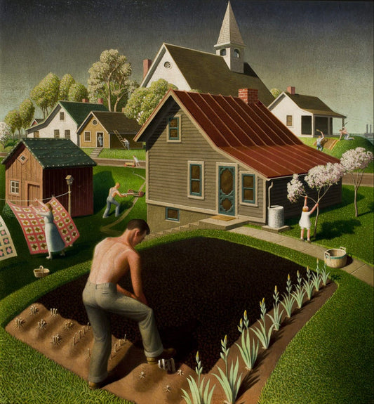 Spring in Town, vintage artwork by Grant Wood, 12x8" (A4) Poster