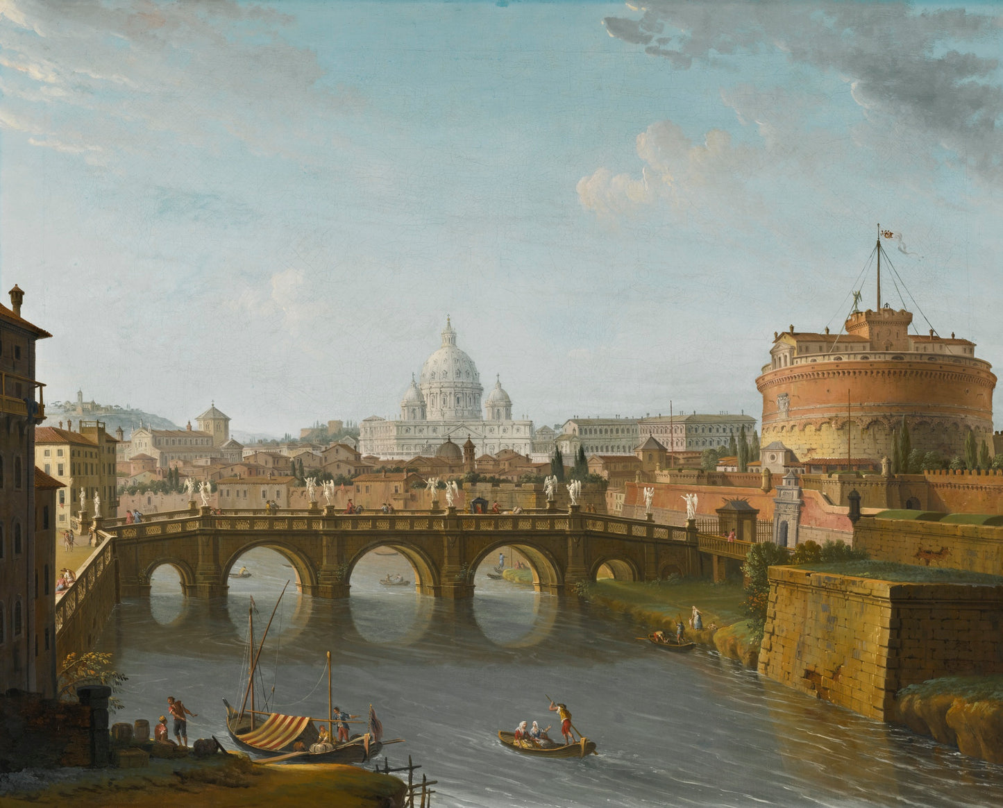 A View of the Tiber, vintage artwork by Antonio Joli, 12x8" (A4) Poster