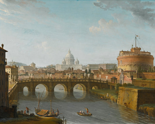 A View of the Tiber, vintage artwork by Antonio Joli, 12x8" (A4) Poster