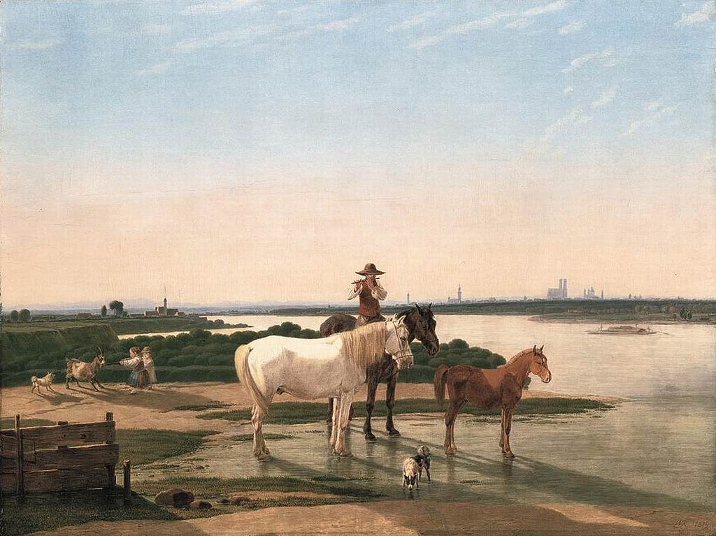 Isar Landscape near Munich, vintage artwork by Wilhelm von Kobell, 12x8" (A4) Poster