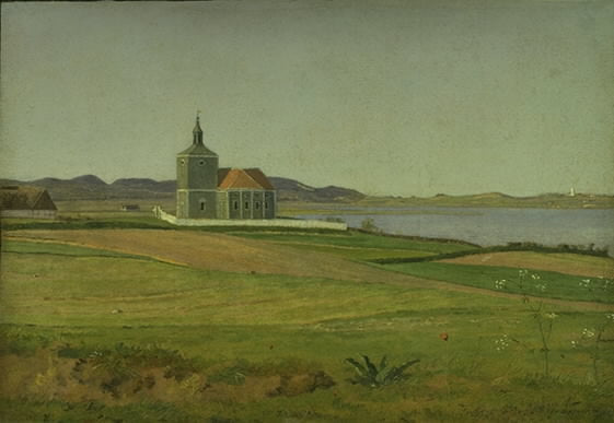 Vinderǿd Church, near Frederiksværk, vintage artwork by Johan Thomas Lundby e, A3 (16x12") Poster Print