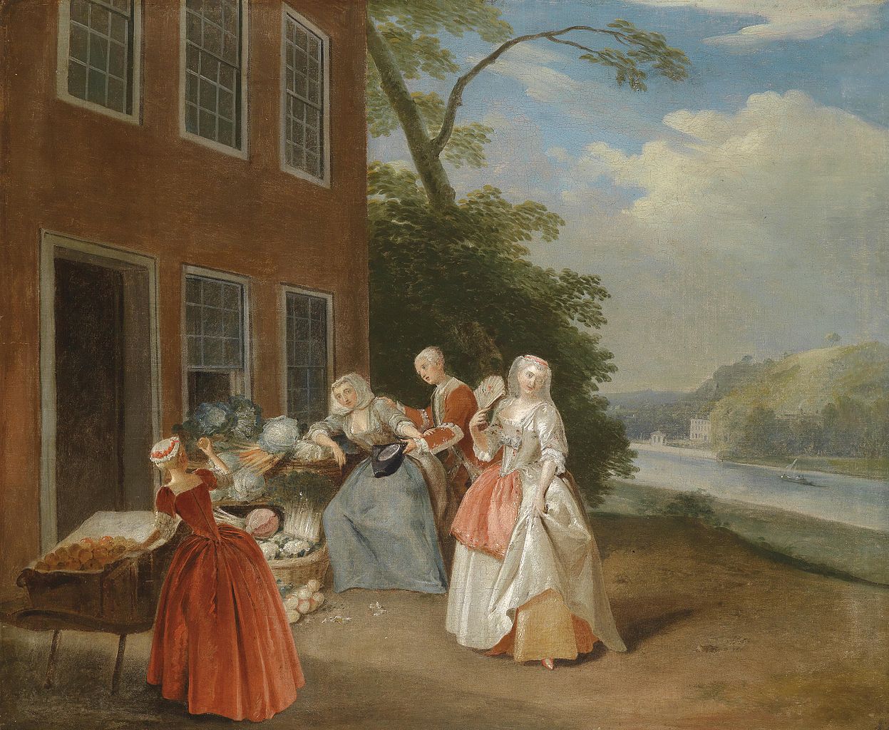 Elegant Company at the Vegetable Seller, vintage artwork by Pieter Angellis, 12x8" (A4) Poster