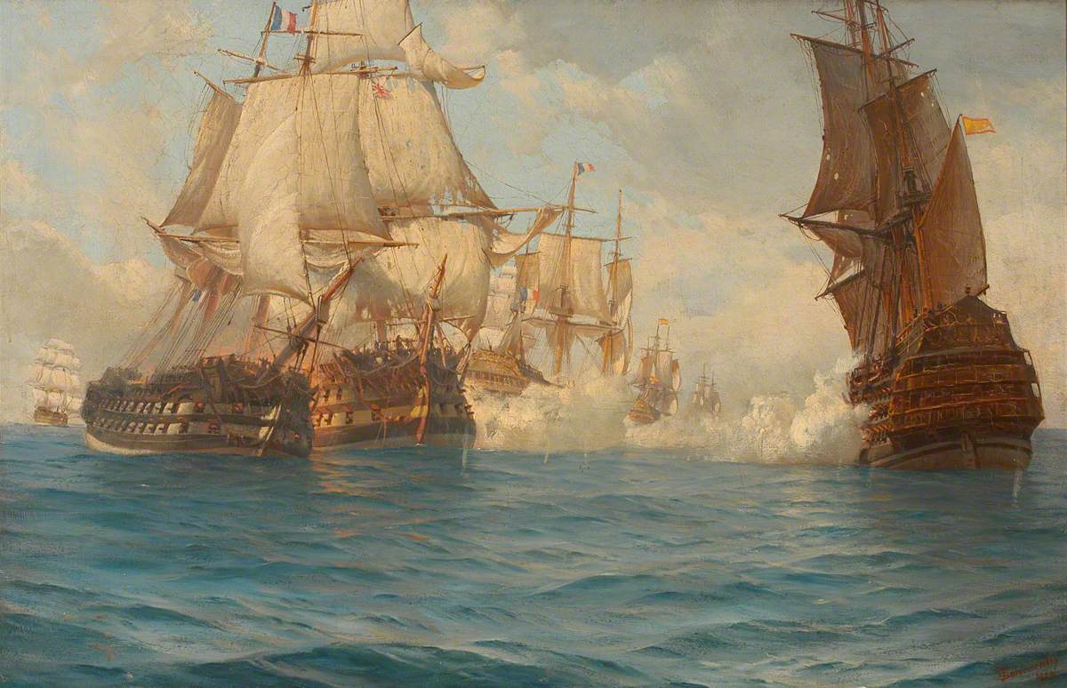 The Battle of Trafalgar, 21 October 1805, vintage artwork by Thomas Jacques Somerscales, 12x8" (A4) Poster