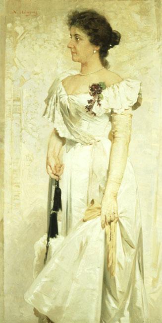 Portrait of Marianthe L. Charilaou, vintage artwork by Nikiphoros Lytras, 12x8" (A4) Poster