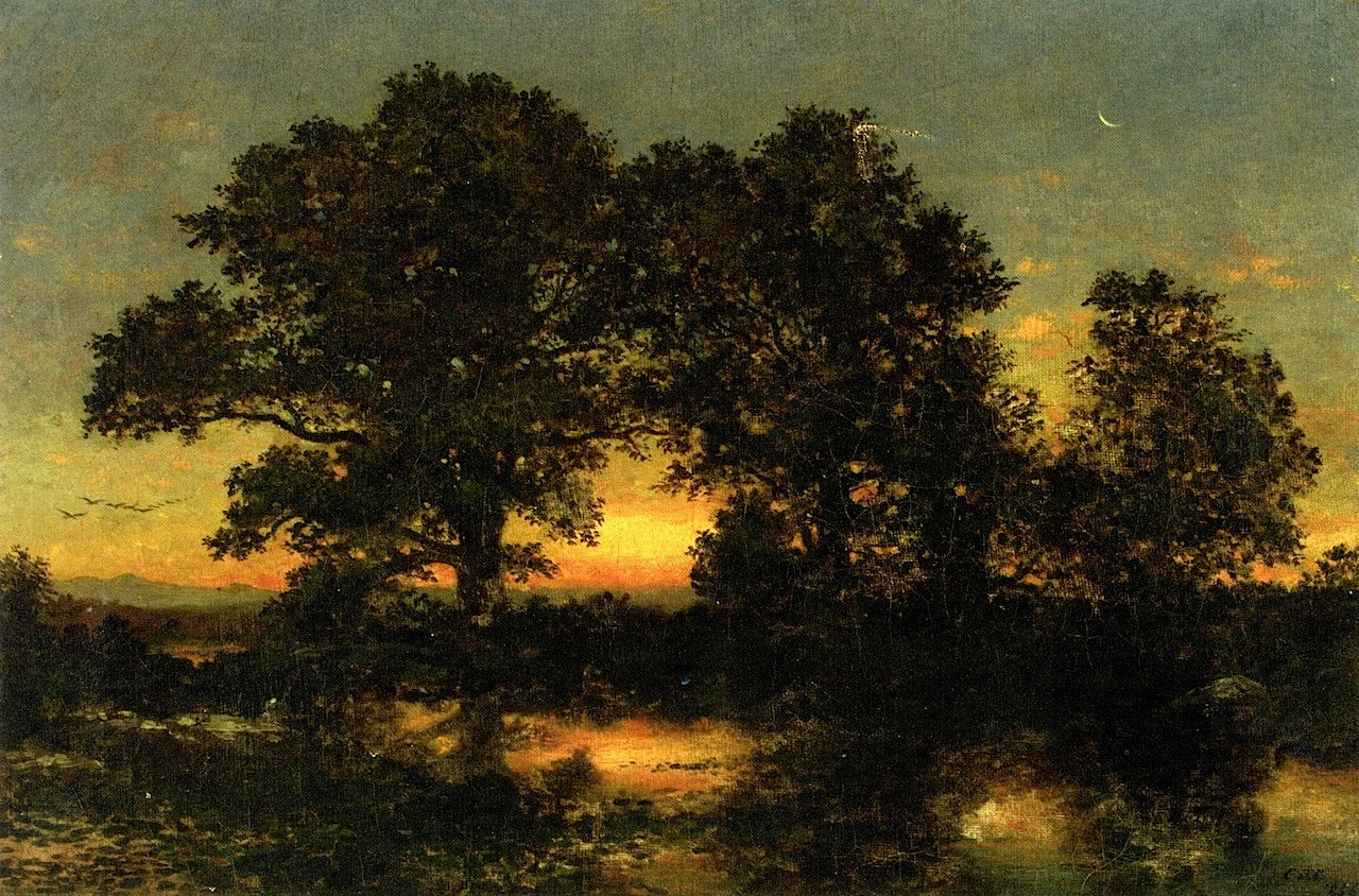 Wooded Landscape with Sunset, vintage artwork by Christopher Pearse Cranch, A3 (16x12") Poster Print