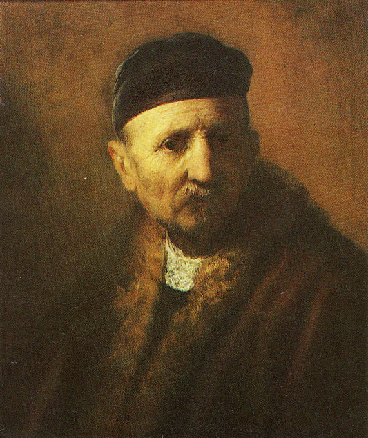 Bust of an Old Man with a Beret, vintage artwork by Attributed to Rembrandt van Rijn, 12x8" (A4) Poster