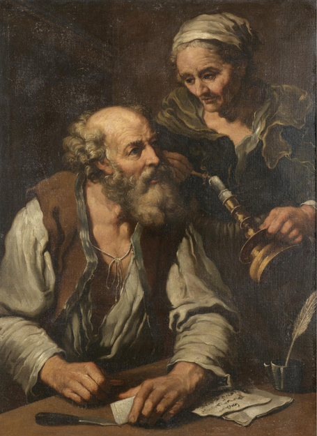 Elderly Couple in an Interior, vintage artwork by Bernhard Keil, 12x8" (A4) Poster