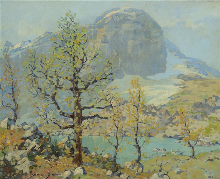 Golden Larches, vintage artwork by Belmore Browne, 12x8" (A4) Poster