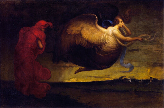 Angel and Figure in Red, vintage artwork by Elliott Daingerfield, 12x8" (A4) Poster