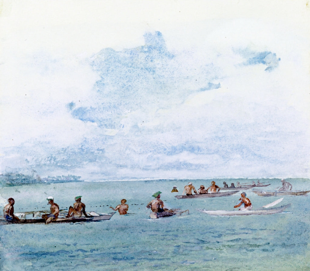 Fishing Party in Canoes, Samoa, vintage artwork by John La Farge, 12x8" (A4) Poster