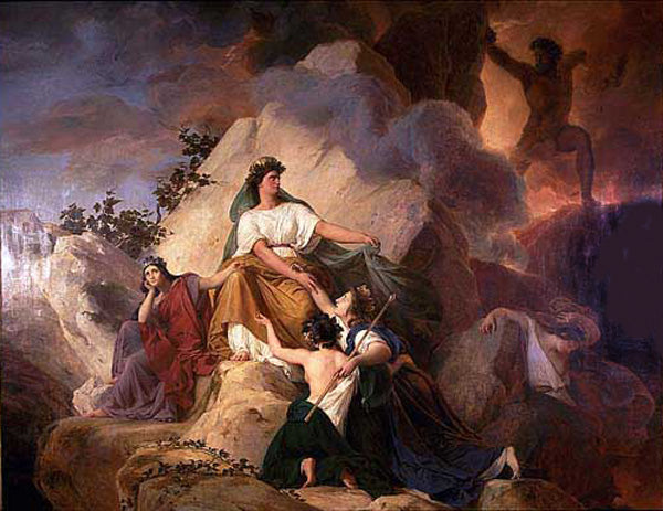 Cybele protects from Vesuvius., vintage artwork by Francois-Edouard Picot, 12x8" (A4) Poster