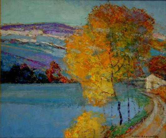 Le lac en automne, Première neige, vintage artwork by Victor Charreton, 12x8" (A4) Poster