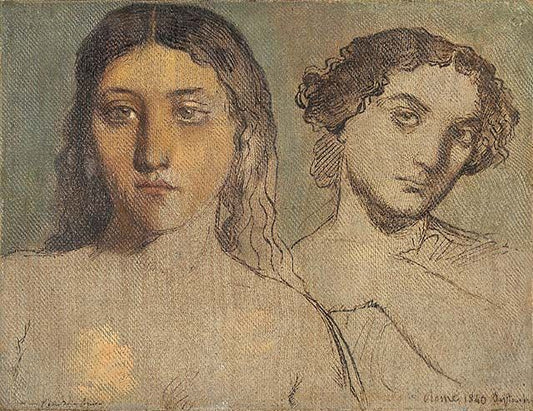 Study of Two Heads, vintage artwork by Theodore Chasseriau, A3 (16x12") Poster Print