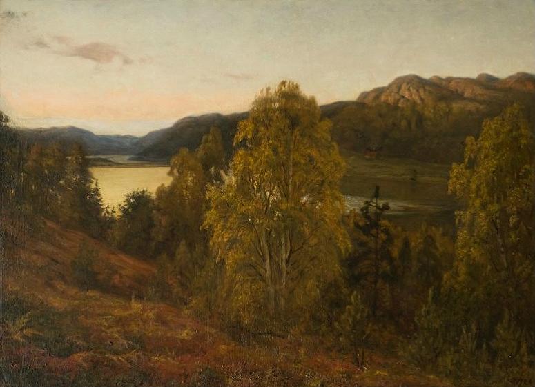 Autumn Evening in Mandal, vintage artwork by Amaldus Clarin Nielsen, 12x8" (A4) Poster