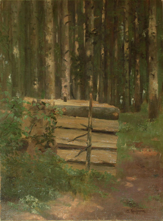 Pile of wood in the forest, vintage artwork by Adolf Kaufmann, 12x8" (A4) Poster