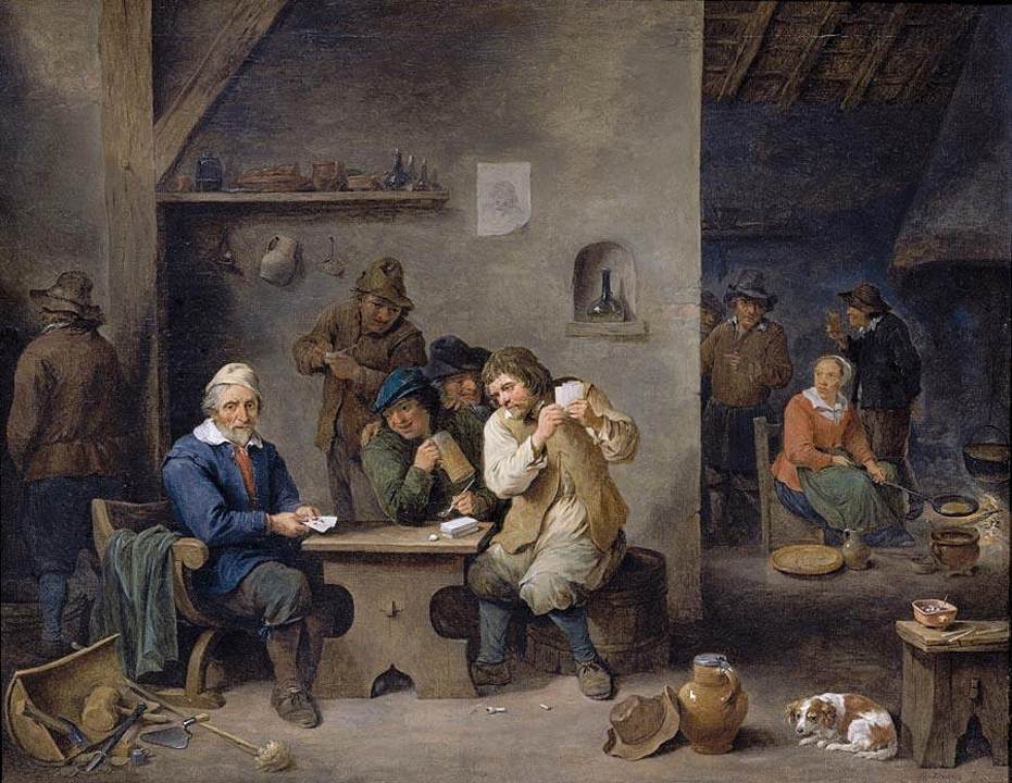 Figures Gambling in a Tavern, vintage artwork by David Teniers (II), 12x8" (A4) Poster