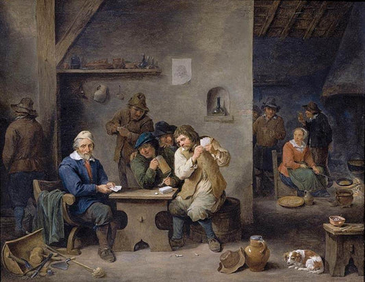 Figures Gambling in a Tavern, vintage artwork by David Teniers (II), 12x8" (A4) Poster