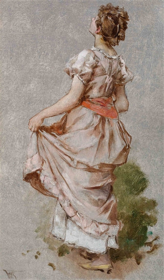 Young Woman Looking Upward, vintage artwork by Frederik Henrdik Kaemmerer, 12x8" (A4) Poster
