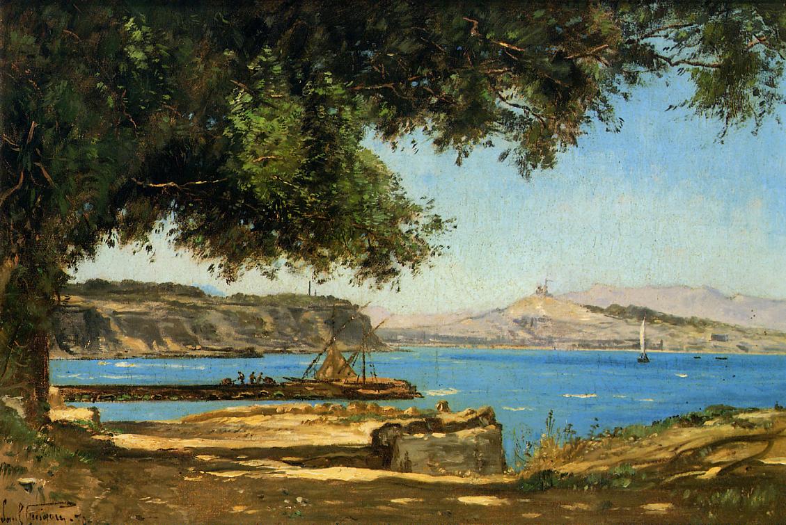 Tamaris by  the Sea at Saint-Andre near Marseille, vintage artwork by Paul-Camille Guigou, 12x8" (A4) Poster