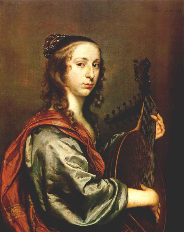 Lady Playing the Lute, vintage artwork by Jan Mijtens, 12x8" (A4) Poster