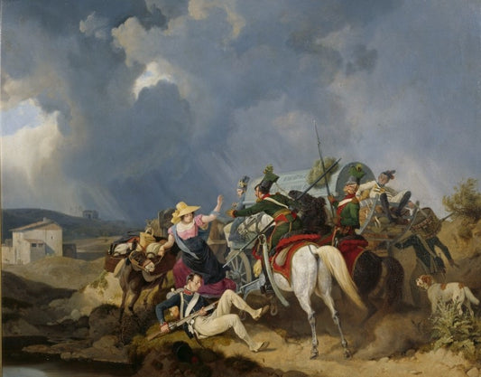 Invasion of the Austrian Uhlans, vintage artwork by Peter von Hess, 12x8" (A4) Poster