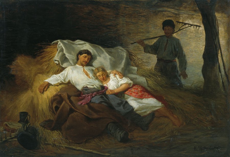 In the Hayshed, vintage artwork by Konstantin Trutovsky, 12x8" (A4) Poster