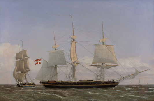 Danish Corvette and Danish Brig in West Indian Waters, vintage artwork by Christoffer Wilhelm Eckersberg, 12x8" (A4) Poster