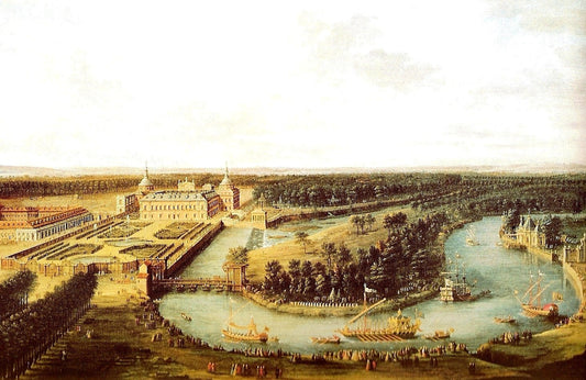 The squadron of the Tagus, near the Royal Palace of Aranjuez, vintage artwork by Antonio Joli, 12x8" (A4) Poster