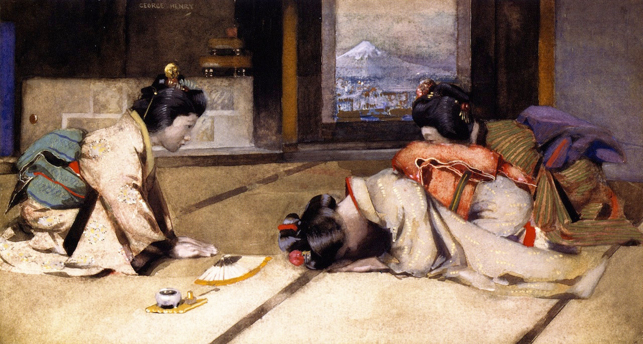 An At Home in Japan, vintage artwork by George Henry, R.A., R.S.A., R.S.W., 12x8" (A4) Poster