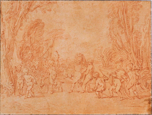 Children Imitating a Triumphal Procession, vintage artwork by Jean-Antoine Watteau, 12x8" (A4) Poster